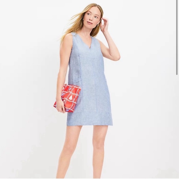 LOFT Chambray Linen Pocket Sheath Dress | Size 2 - Picture 10 of 12